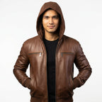 Men’s Michael Clark Brown Leather Hooded Jacket - Timber AND Hide
