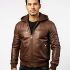 Men’s Michael Clark Brown Leather Hooded Jacket - Timber AND Hide