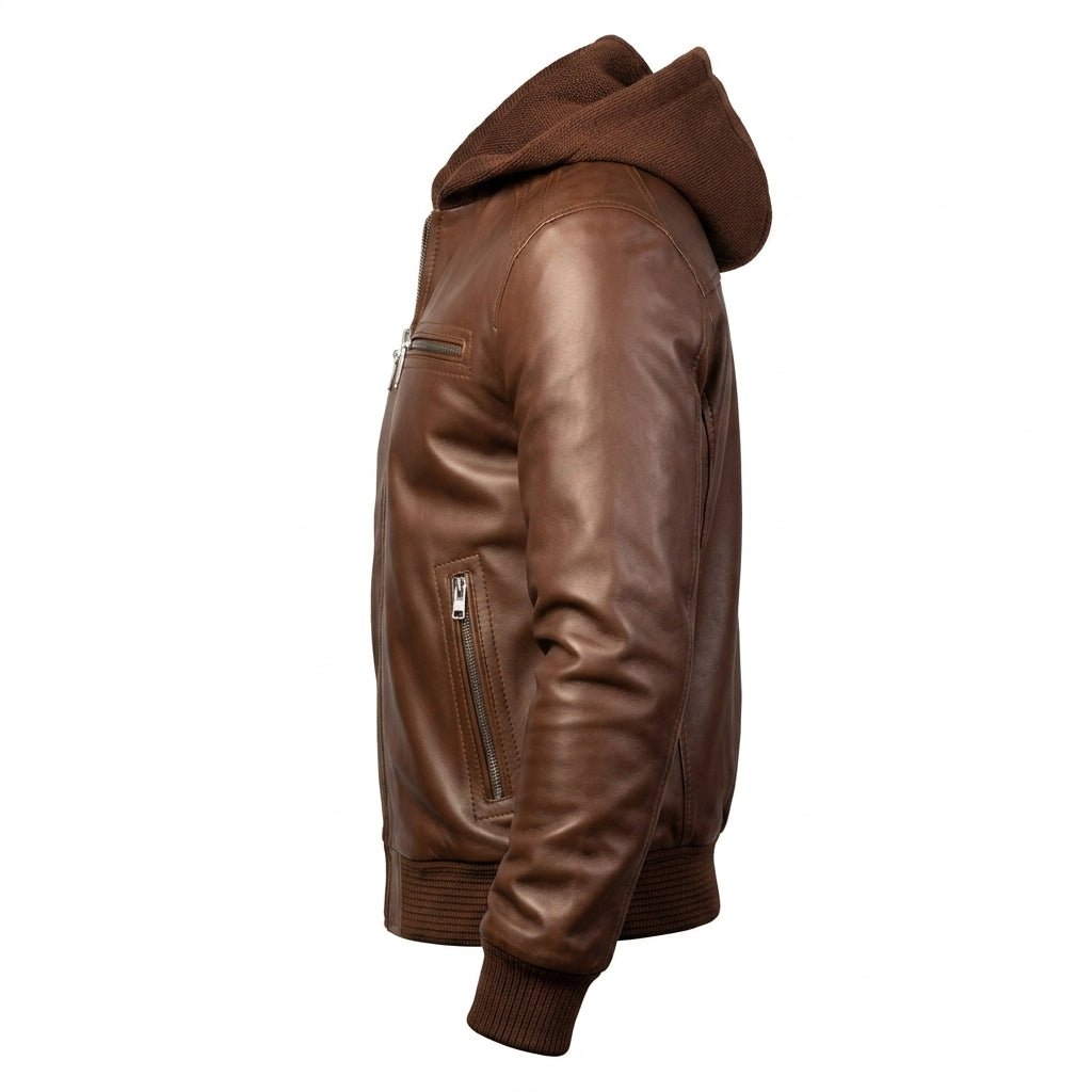 Men’s Michael Clark Brown Leather Hooded Jacket - Timber AND Hide
