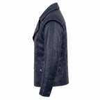 Men's Navy Blue Asymmetrical Military Leather Jacket – Handmade Blazer Coat - Timber AND Hide
