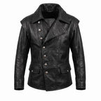 Men's Navy Blue Asymmetrical Military Leather Jacket – Handmade Blazer Coat - Timber AND Hide