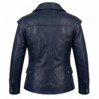 Men's Navy Blue Asymmetrical Military Leather Jacket – Handmade Blazer Coat - Timber AND Hide