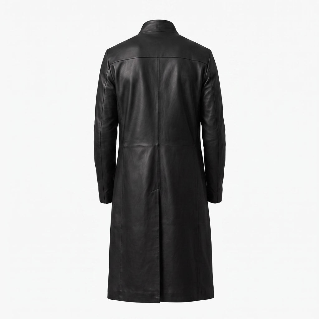 Men's Neo-Inspired Black Leather Duster Coat | Gothic Cyberpunk Trench Jacket - Timber AND Hide