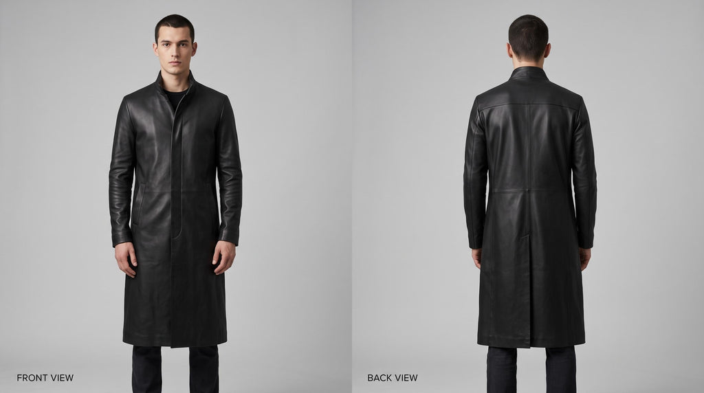 Men's Neo-Inspired Black Leather Duster Coat | Gothic Cyberpunk Trench Jacket - Timber AND Hide