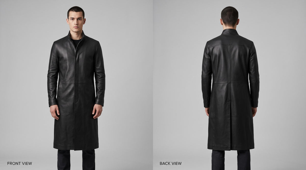 Men's Neo-Inspired Black Leather Duster Coat | Gothic Cyberpunk Trench Jacket - Timber AND Hide