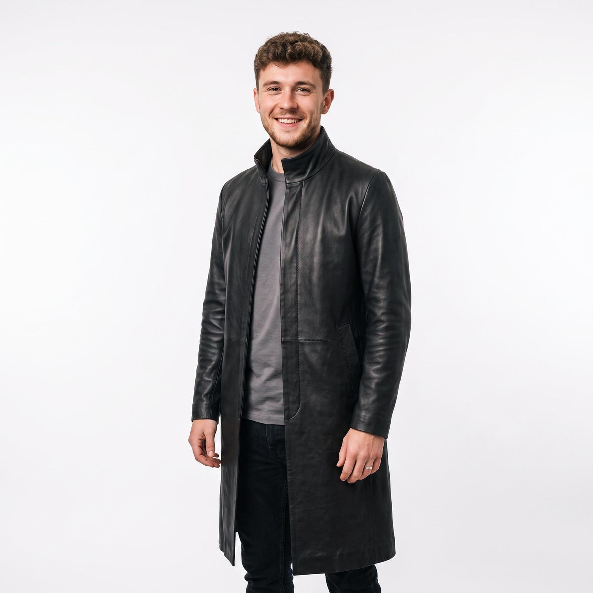 Men's Neo-Inspired Black Leather Duster Coat | Gothic Cyberpunk Trench Jacket - Timber AND Hide