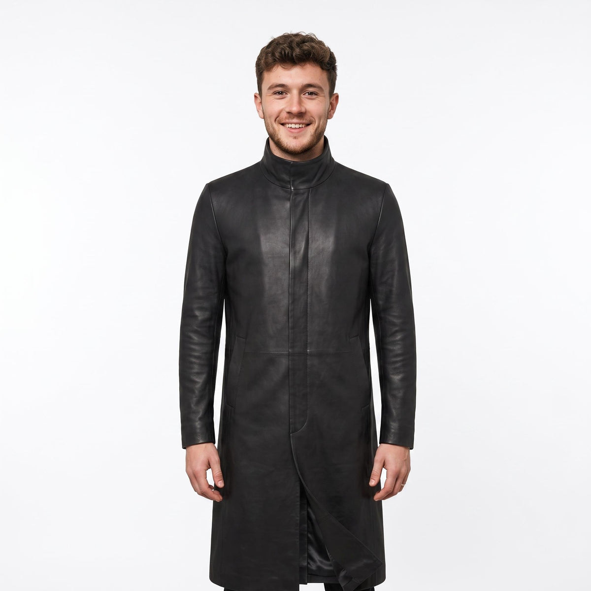 Men's Neo-Inspired Black Leather Duster Coat | Gothic Cyberpunk Trench Jacket - Timber AND Hide