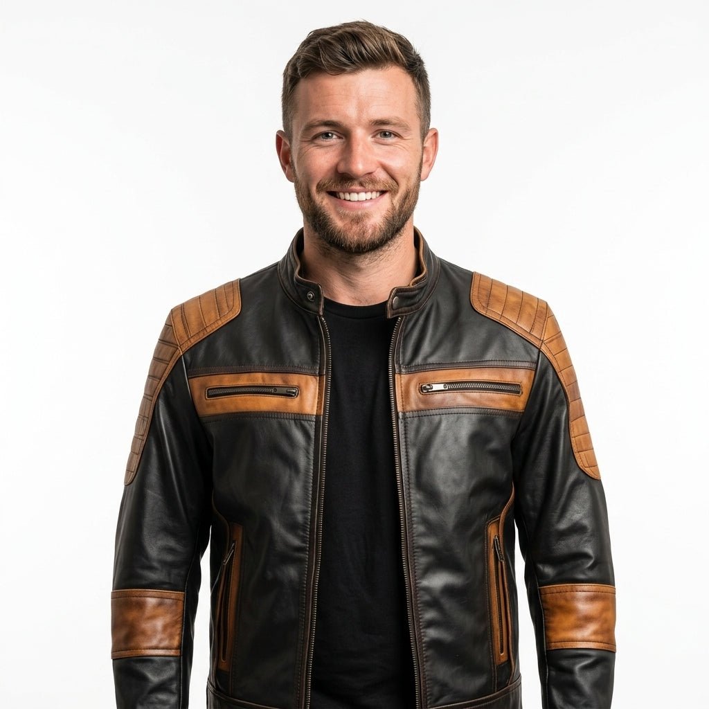 Men’s Orange and Black Waxed Leather Jacket - Timber AND Hide