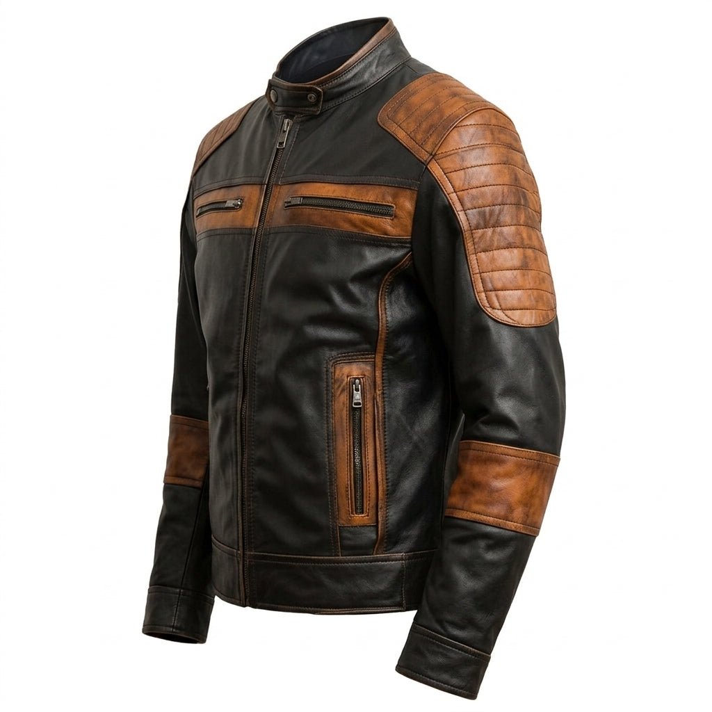 Men’s Orange and Black Waxed Leather Jacket - Timber AND Hide