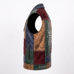 Men's Patchwork Leather Biker Vest | Studded Jacket with Printed Back - Timber AND Hide