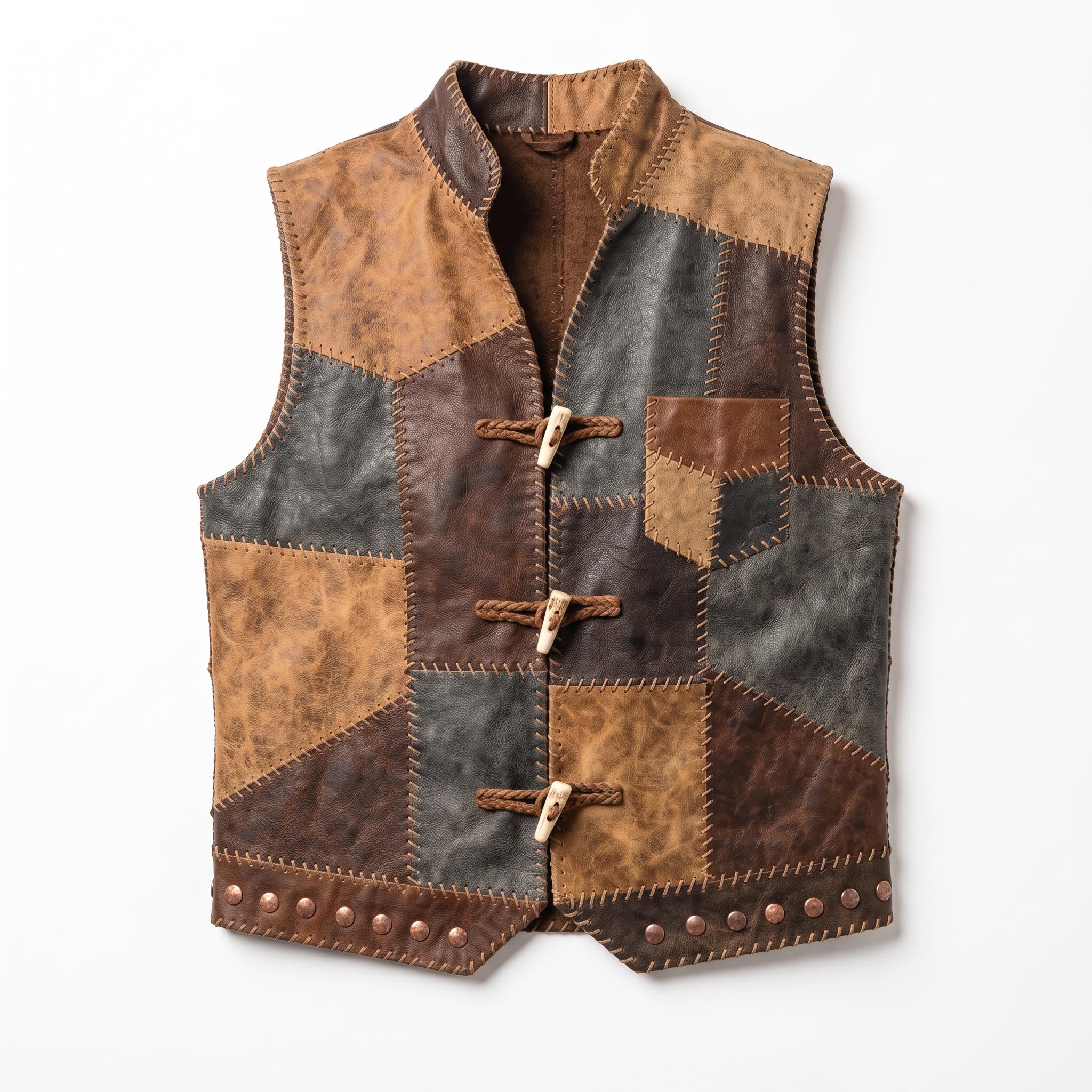 Men's Patchwork Leather Vest | Handmade Genuine Cowhide Biker Waistcoat - Timber AND Hide