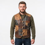 Men's Patchwork Leather Vest | Handmade Genuine Cowhide Biker Waistcoat - Timber AND Hide