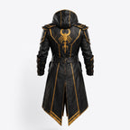 Men's Scorpion Leather Hooded Coat | Black Gold Armor Cosplay Jacket | Fantasy LARP Outfit - Timber AND Hide