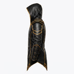 Men's Scorpion Leather Hooded Coat | Black Gold Armor Cosplay Jacket | Fantasy LARP Outfit - Timber AND Hide