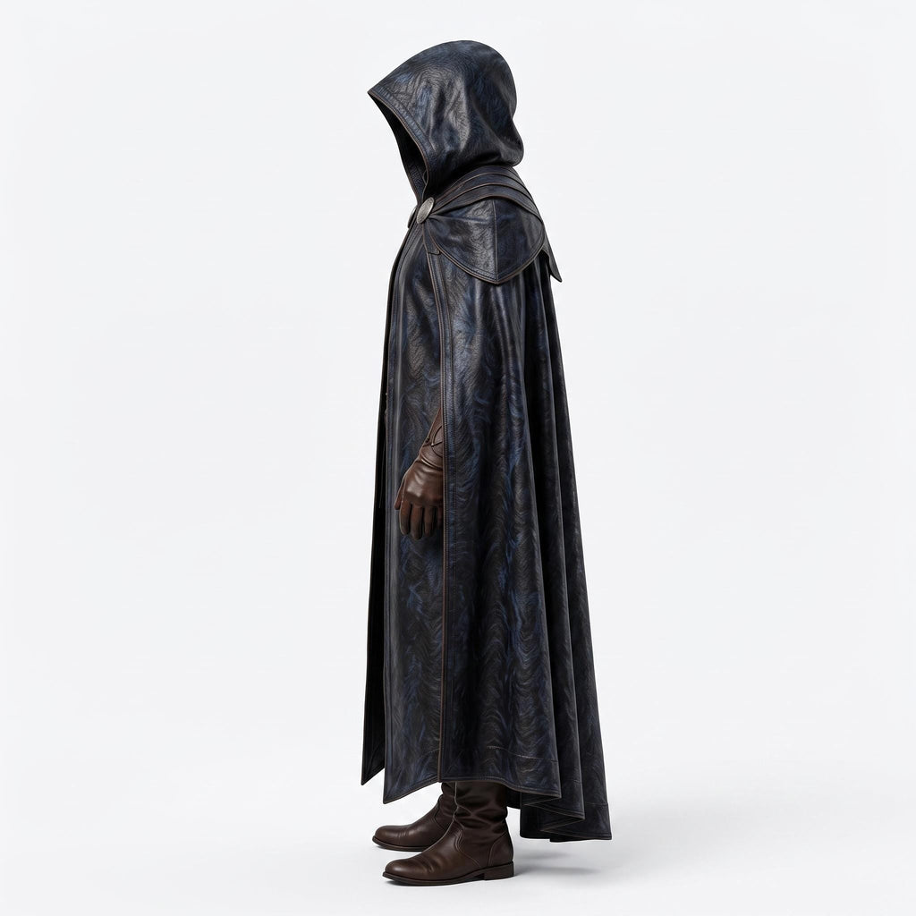 Men's Shadowed Ranger Leather Cloak | Medieval Hooded Cape, Fantasy LARP Costume - Timber AND Hide