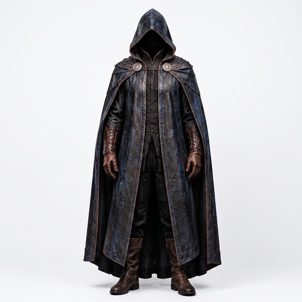 Men's Shadowed Ranger Leather Cloak | Medieval Hooded Cape, Fantasy LARP Costume - Timber AND Hide