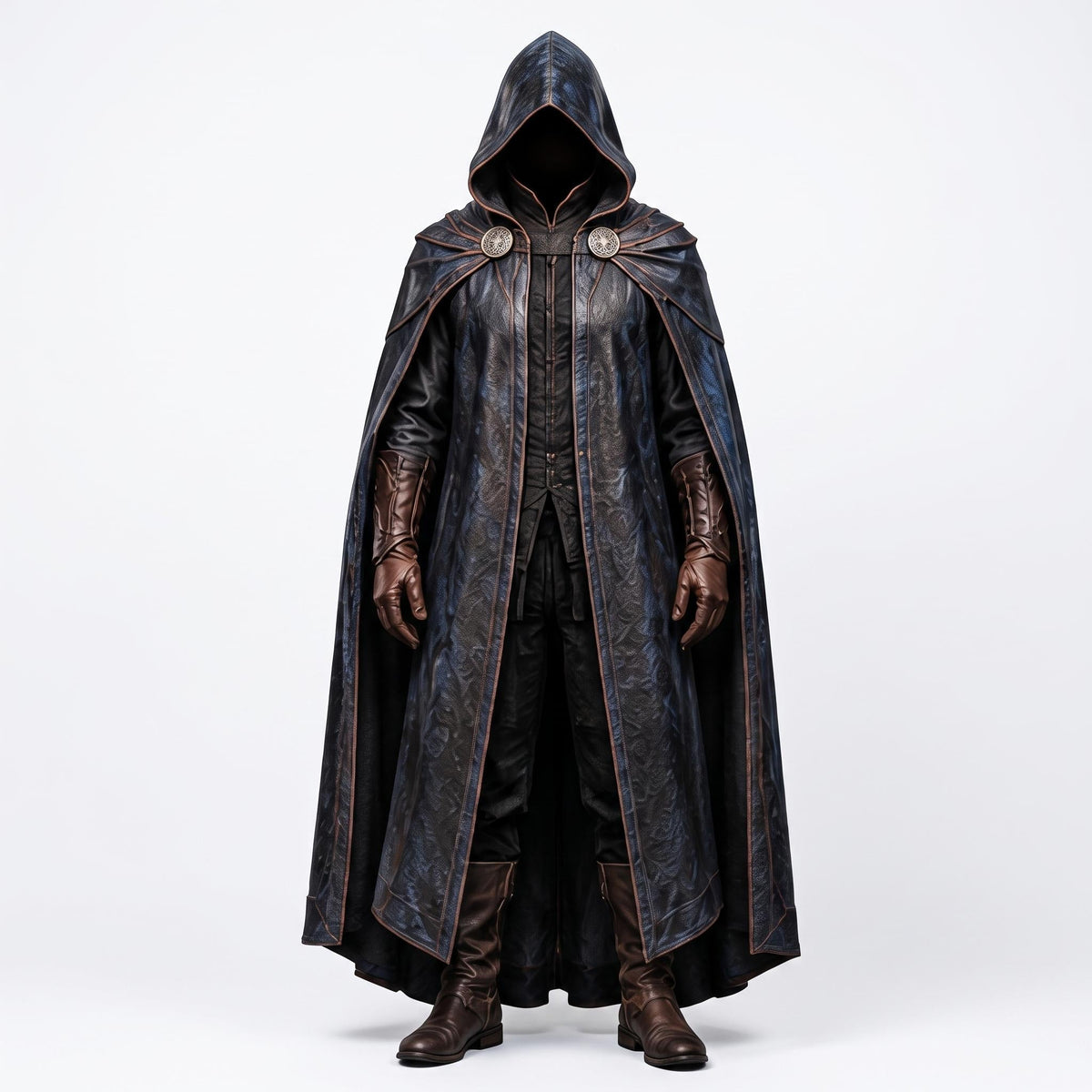 Men's Shadowed Ranger Leather Cloak | Medieval Hooded Cape, Fantasy LARP Costume - Timber AND Hide