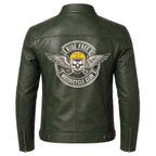 Men's Skull Motorcycle Leather Jacket, Biker Rider Coat, Gothic Punk Streetwear Green - Timber AND Hide