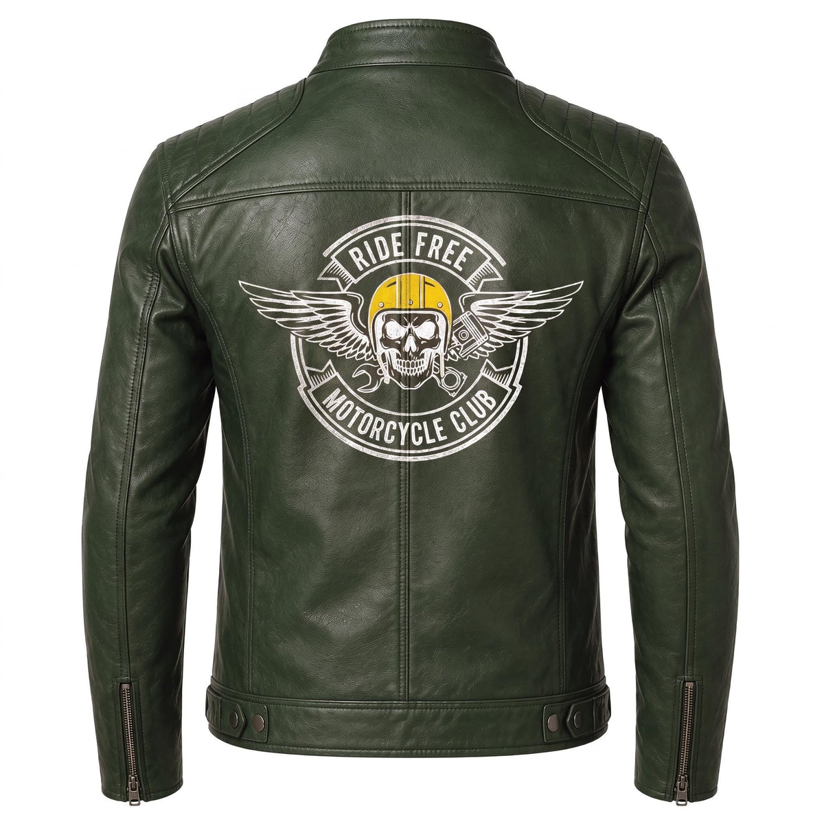 Men's Skull Motorcycle Leather Jacket, Biker Rider Coat, Gothic Punk Streetwear Green - Timber AND Hide