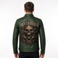 Men's Skull Motorcycle Leather Jacket, Biker Rider Coat, Gothic Punk Streetwear Green - Timber AND Hide