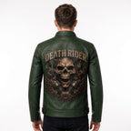 Men's Skull Motorcycle Leather Jacket, Biker Rider Coat, Gothic Punk Streetwear Green - Timber AND Hide