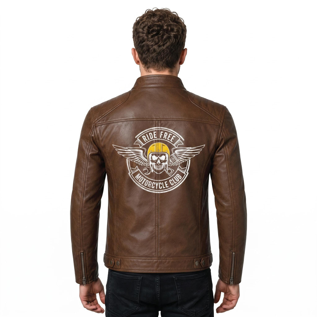 Men's Skull Motorcycle Leather Jacket, Biker Rider Coat, Gothic Punk Streetwear Green - Timber AND Hide