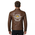 Men's Skull Motorcycle Leather Jacket, Biker Rider Coat, Gothic Punk Streetwear Green - Timber AND Hide