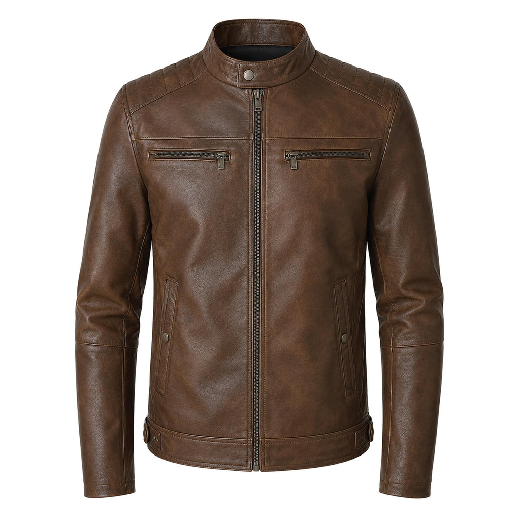 Men's Skull Motorcycle Leather Jacket, Biker Rider Coat, Gothic Punk Streetwear Green - Timber AND Hide