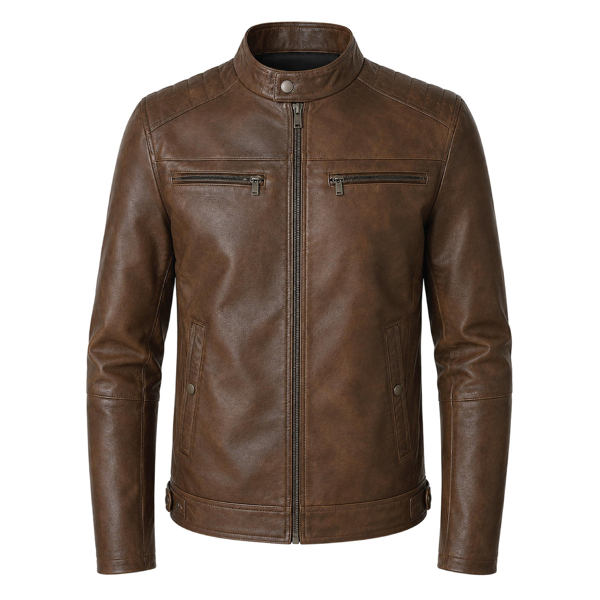 Men's Skull Motorcycle Leather Jacket, Biker Rider Coat, Gothic Punk Streetwear Green - Timber AND Hide