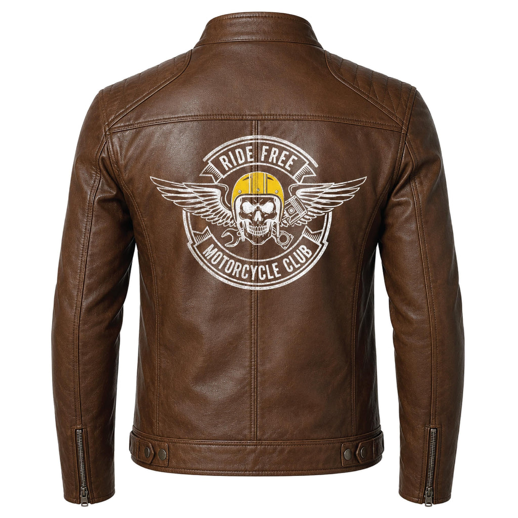 Men's Skull Motorcycle Leather Jacket, Biker Rider Coat, Gothic Punk Streetwear Green - Timber AND Hide