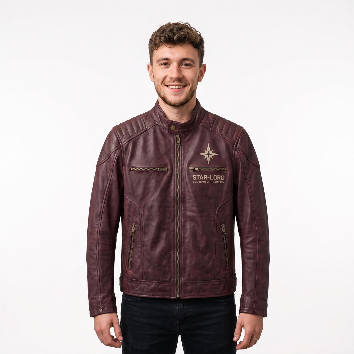 Men's Star-Lord Inspired Maroon Leather Jacket | Galactic Hero Cosplay Coat - Timber AND Hide