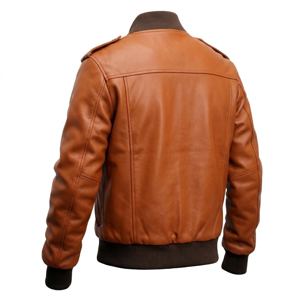Men’s Strap Pocket Bomber Leather Jacket - Timber AND Hide