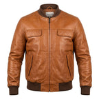 Men’s Strap Pocket Bomber Leather Jacket - Timber AND Hide