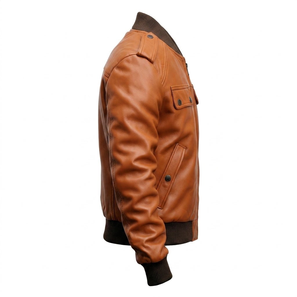 Men’s Strap Pocket Bomber Leather Jacket - Timber AND Hide