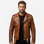 Men’s Stylish Belted Brown Vintage Leather Biker Jacket - Timber AND Hide