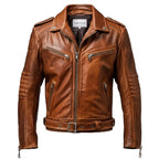 Men’s Stylish Belted Brown Vintage Leather Biker Jacket - Timber AND Hide