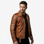 Men’s Stylish Belted Brown Vintage Leather Biker Jacket - Timber AND Hide