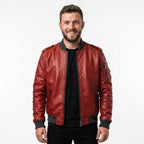 Men’s Stylish Red Bomber Leather Jacket - Timber AND Hide