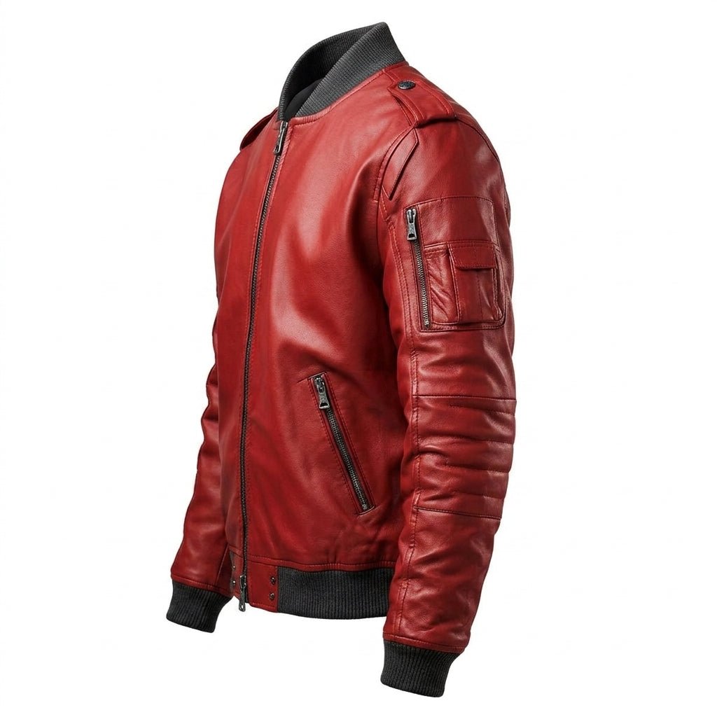 Men’s Stylish Red Bomber Leather Jacket - Timber AND Hide
