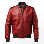 Men’s Stylish Red Bomber Leather Jacket - Timber AND Hide