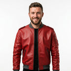 Men’s Stylish Red Bomber Leather Jacket - Timber AND Hide
