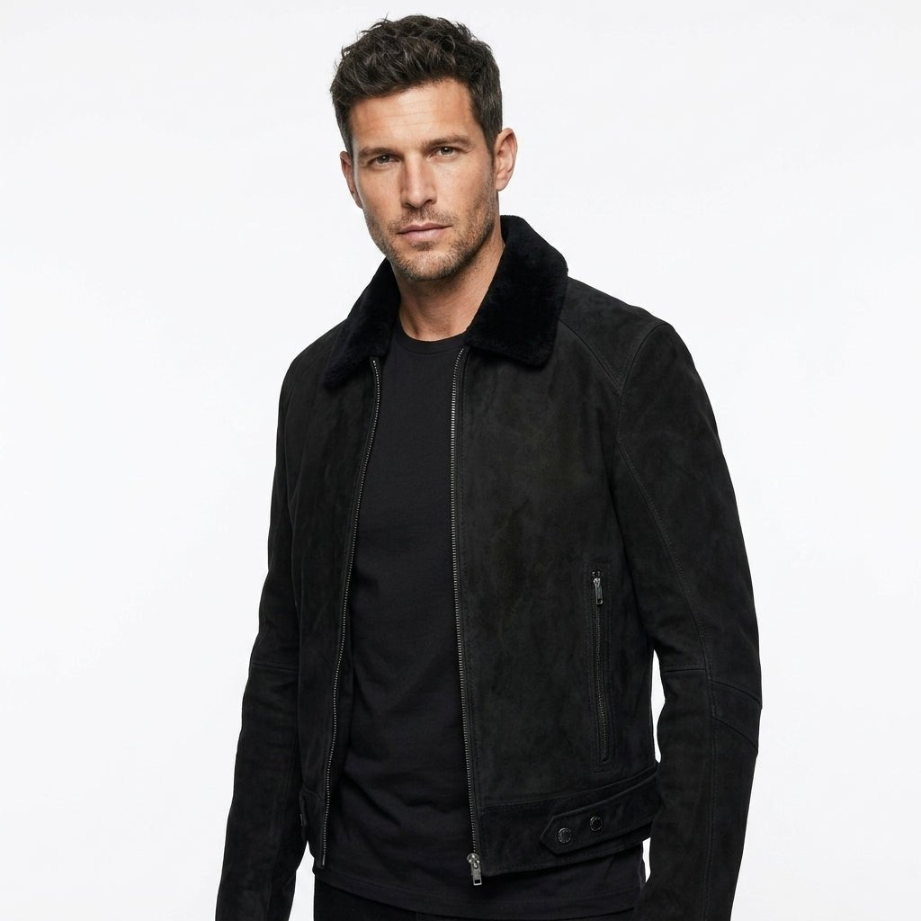 Men’s Suede Leather Jacket Black – Suede Black Jacket - Timber AND Hide