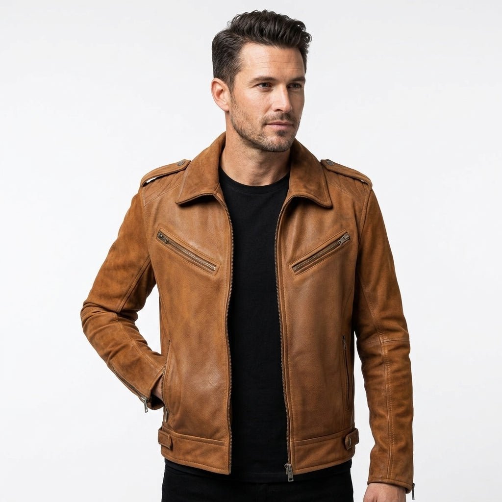 Men’s Suede Leather Jacket – Camel Brown - Timber AND Hide