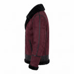 Men's Suede Shearling Aviator Jacket, Brown Leather Trim Biker Style - Timber AND Hide