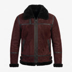 Men's Suede Shearling Aviator Jacket, Brown Leather Trim Biker Style - Timber AND Hide