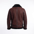 Men's Suede Shearling Aviator Jacket, Brown Leather Trim Biker Style - Timber AND Hide