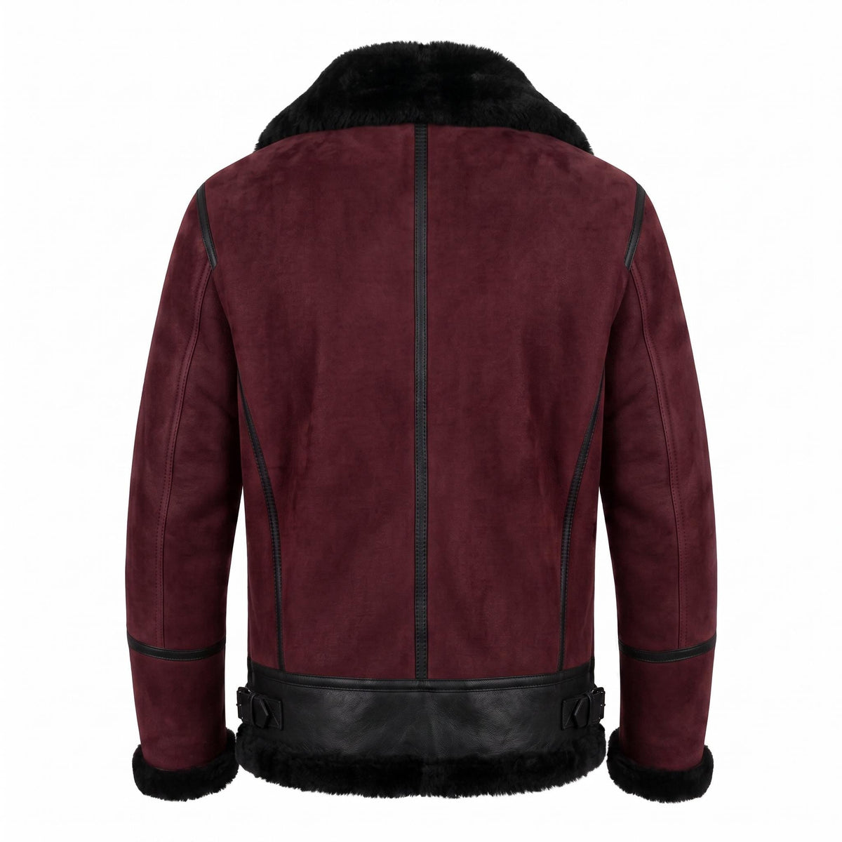 Men's Suede Shearling Aviator Jacket, Brown Leather Trim Biker Style - Timber AND Hide