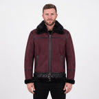 Men's Suede Shearling Aviator Jacket, Brown Leather Trim Biker Style - Timber AND Hide