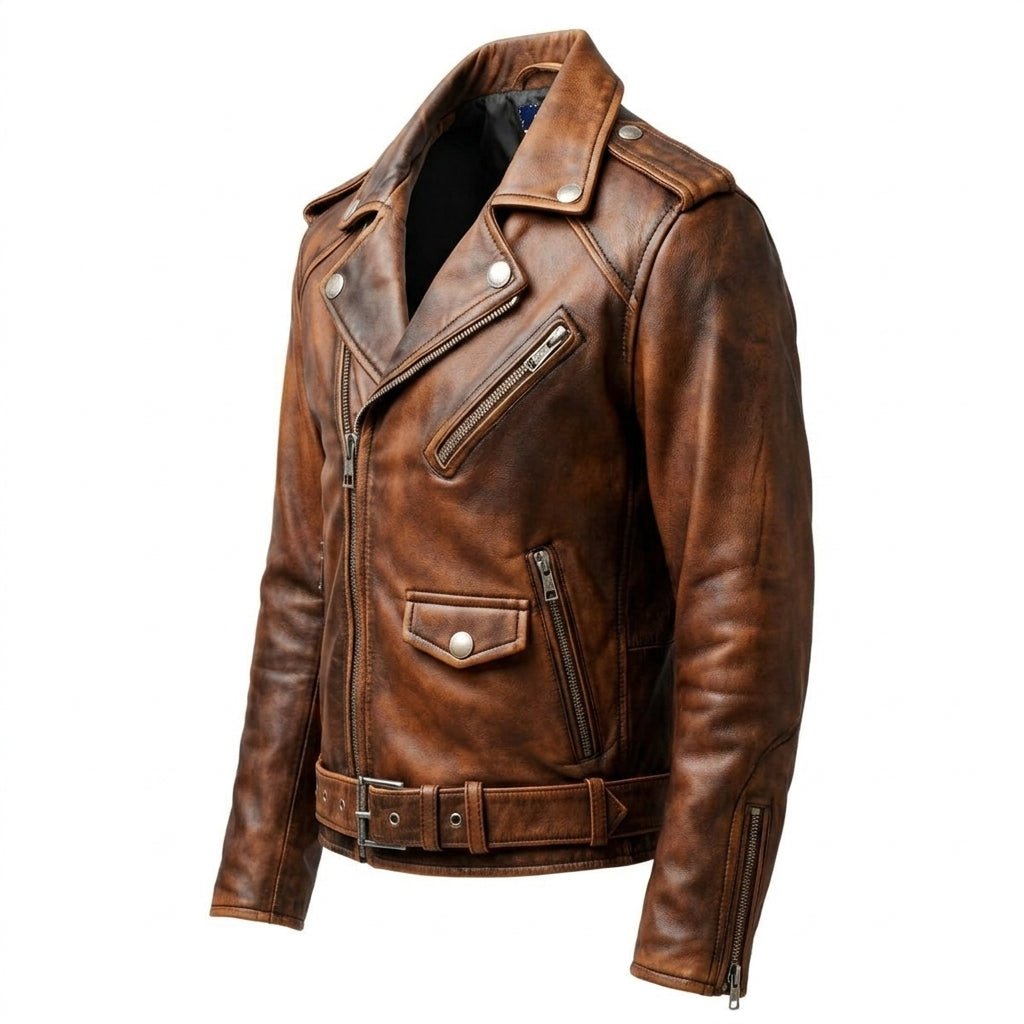 Men’s Vintage Biker Brown Leather Jacket – Vintage Brown Leather Jacket - Timber AND Hide