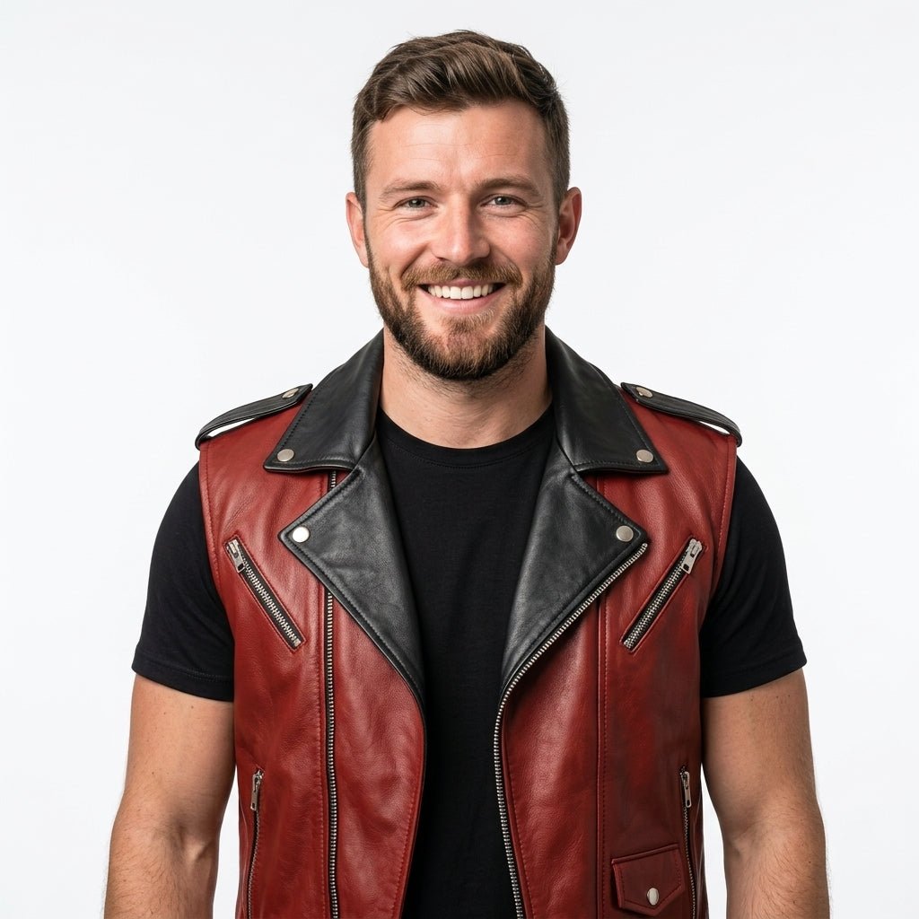 Men's Vintage Biker Leather Vest - Timber AND Hide